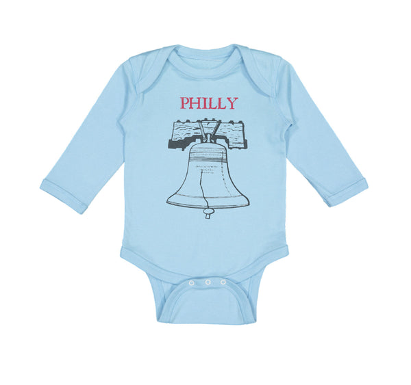 Long Sleeve Bodysuit Baby Liberty Bell with Red Text Philly Philadelphia Cotton