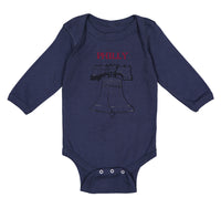 Long Sleeve Bodysuit Baby Liberty Bell with Red Text Philly Philadelphia Cotton