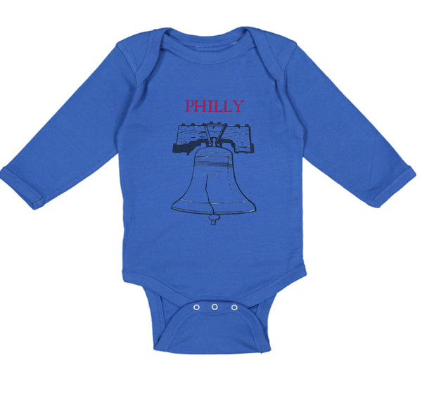 Long Sleeve Bodysuit Baby Liberty Bell with Red Text Philly Philadelphia Cotton