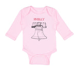 Long Sleeve Bodysuit Baby Liberty Bell with Red Text Philly Philadelphia Cotton