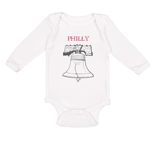 Long Sleeve Bodysuit Baby Liberty Bell with Red Text Philly Philadelphia Cotton