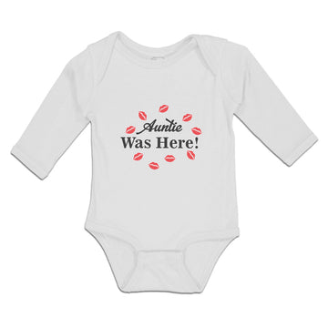 Long Sleeve Bodysuit Baby Auntie Was Here! with Lipstick Marks Cotton