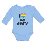 Long Sleeve Bodysuit Baby I Love My Aunts with Colourful Rainbows in Heart Shape