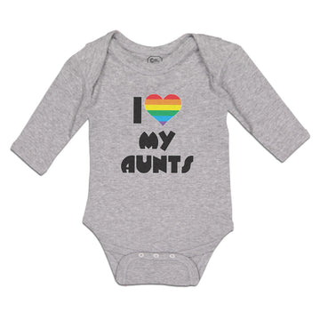 Long Sleeve Bodysuit Baby I Love My Aunts with Colourful Rainbows in Heart Shape