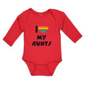 Long Sleeve Bodysuit Baby I Love My Aunts with Colourful Rainbows in Heart Shape