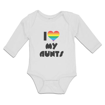 Long Sleeve Bodysuit Baby I Love My Aunts with Colourful Rainbows in Heart Shape