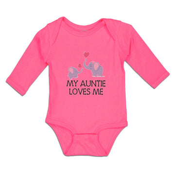 Long Sleeve Bodysuit Baby My Auntie Loves Me! with Cute Elephants Playing Cotton