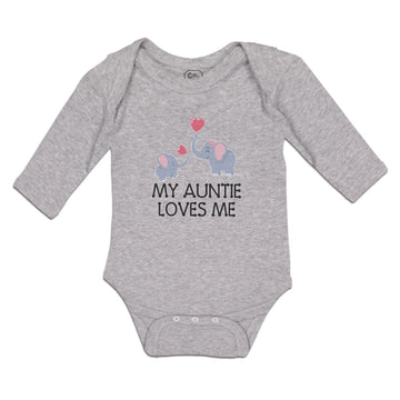 Long Sleeve Bodysuit Baby My Auntie Loves Me! with Cute Elephants Playing Cotton