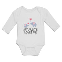 Long Sleeve Bodysuit Baby My Auntie Loves Me! with Cute Elephants Playing Cotton