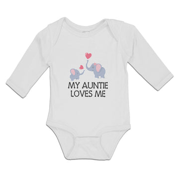 Long Sleeve Bodysuit Baby My Auntie Loves Me! with Cute Elephants Playing Cotton