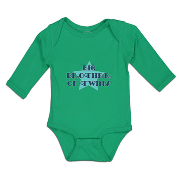 Long Sleeve Bodysuit Baby Big Brother of Twins Background Blue Star Cotton