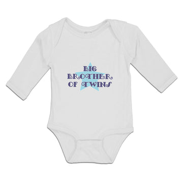 Long Sleeve Bodysuit Baby Big Brother of Twins Background Blue Star Cotton