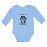 Long Sleeve Bodysuit Baby I Love My Big Brother with Dog Black Paw Footprint