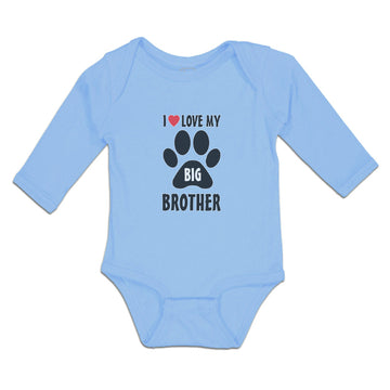 Long Sleeve Bodysuit Baby I Love My Big Brother with Dog Black Paw Footprint