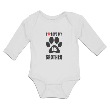 Long Sleeve Bodysuit Baby I Love My Big Brother with Dog Black Paw Footprint