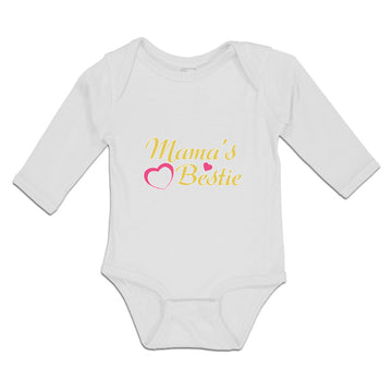 Long Sleeve Bodysuit Baby Mama's Bestie with Pink Heart Outline Cotton