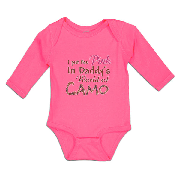 Long Sleeve Bodysuit Baby I Put The Pink in Daddy's World of Camo Cotton