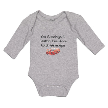 Long Sleeve Bodysuit Baby On Sundays I Watch The Race with Grandpa Cotton