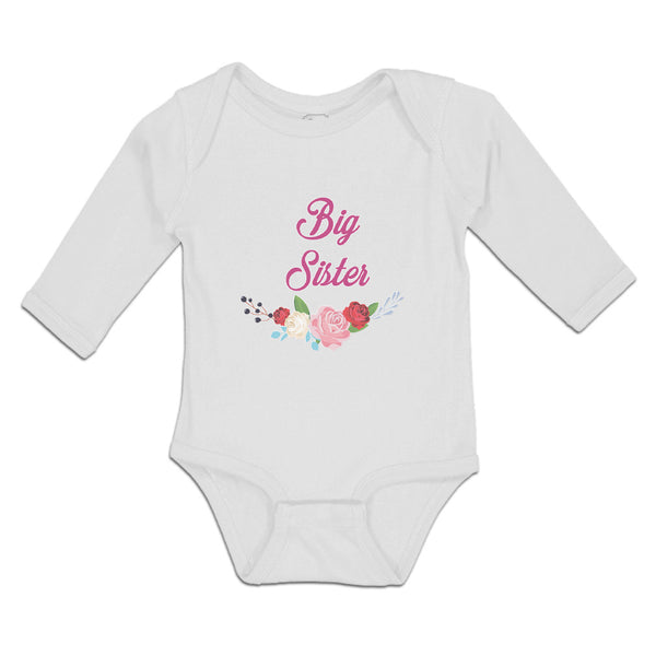 Long Sleeve Bodysuit Baby Big Sister with Wreath of Flowers Boy & Girl Clothes - Cute Rascals