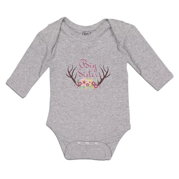 Long Sleeve Bodysuit Baby Big Sister with Wreath of Flowers and Deer Horns