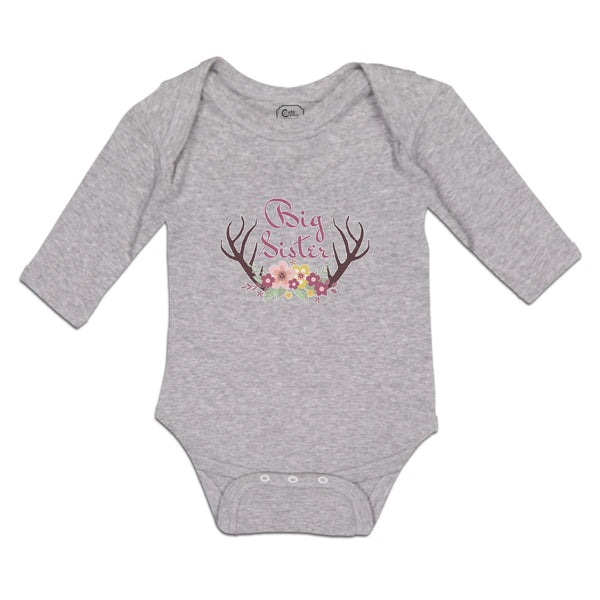 Long Sleeve Bodysuit Baby Big Sister with Wreath of Flowers and Deer Horns - Cute Rascals