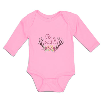 Long Sleeve Bodysuit Baby Big Sister with Wreath of Flowers and Deer Horns