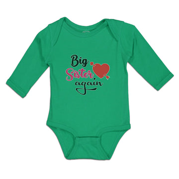 Long Sleeve Bodysuit Baby Big Sister Again with Heart and Arrow Cotton