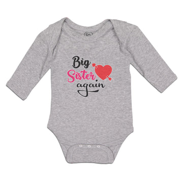 Long Sleeve Bodysuit Baby Big Sister Again with Heart and Arrow Cotton