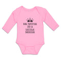 Long Sleeve Bodysuit Baby Big Sister to Little Mister with Crown Heart Cotton