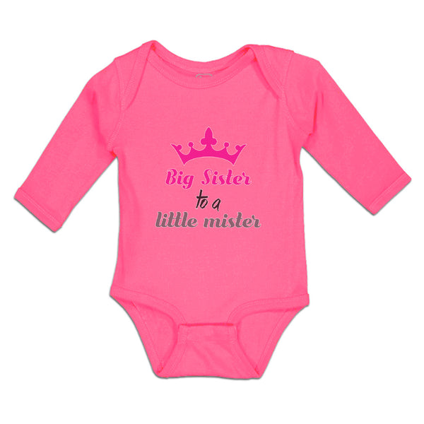 Long Sleeve Bodysuit Baby Big Sister to A Little Mister with Pink Crown Cotton - Cute Rascals