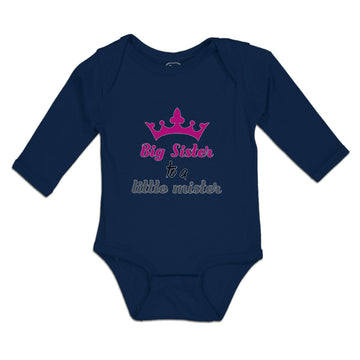 Long Sleeve Bodysuit Baby Big Sister to A Little Mister with Pink Crown Cotton