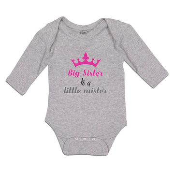 Long Sleeve Bodysuit Baby Big Sister to A Little Mister with Pink Crown Cotton