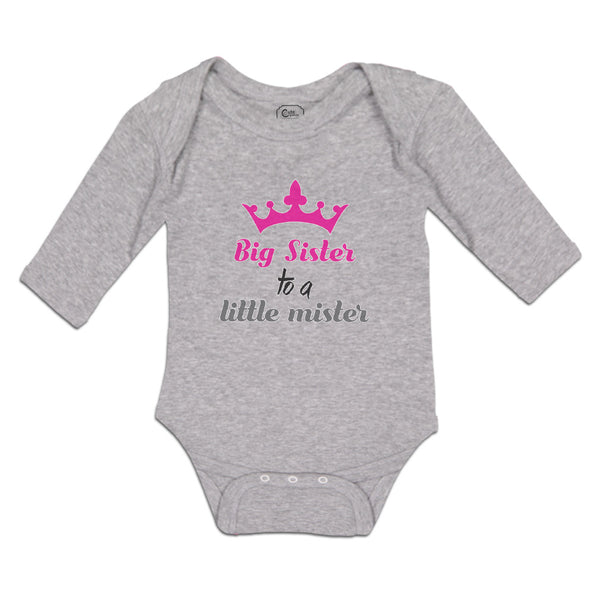 Long Sleeve Bodysuit Baby Big Sister to A Little Mister with Pink Crown Cotton - Cute Rascals