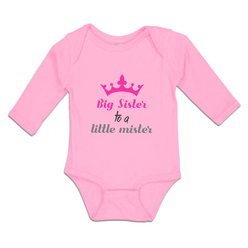 Long Sleeve Bodysuit Baby Big Sister to A Little Mister with Pink Crown Cotton