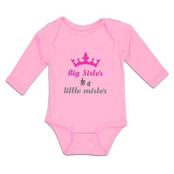 Long Sleeve Bodysuit Baby Big Sister to A Little Mister with Pink Crown Cotton - Cute Rascals