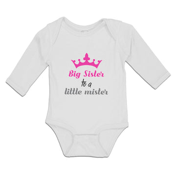 Long Sleeve Bodysuit Baby Big Sister to A Little Mister with Pink Crown Cotton
