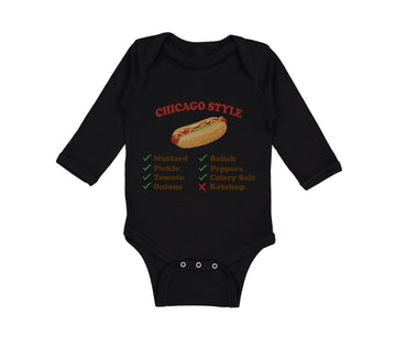 Long Sleeve Bodysuit Baby Chicago Style Image of A Hot Dog Funny Humor Cotton