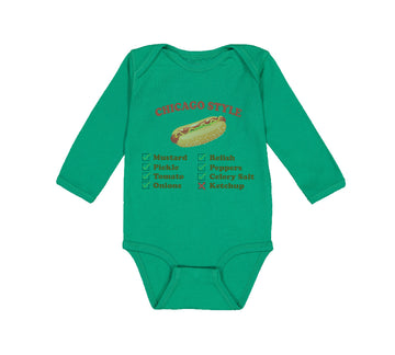 Long Sleeve Bodysuit Baby Chicago Style Image of A Hot Dog Funny Humor Cotton