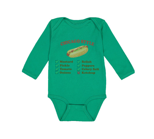 Long Sleeve Bodysuit Baby Chicago Style Image of A Hot Dog Funny Humor Cotton - Cute Rascals