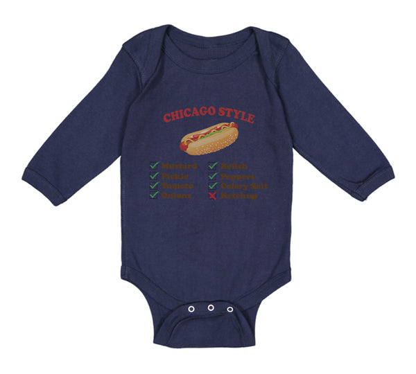 Long Sleeve Bodysuit Baby Chicago Style Image of A Hot Dog Funny Humor Cotton - Cute Rascals