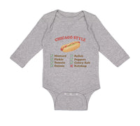 Long Sleeve Bodysuit Baby Chicago Style Image of A Hot Dog Funny Humor Cotton - Cute Rascals