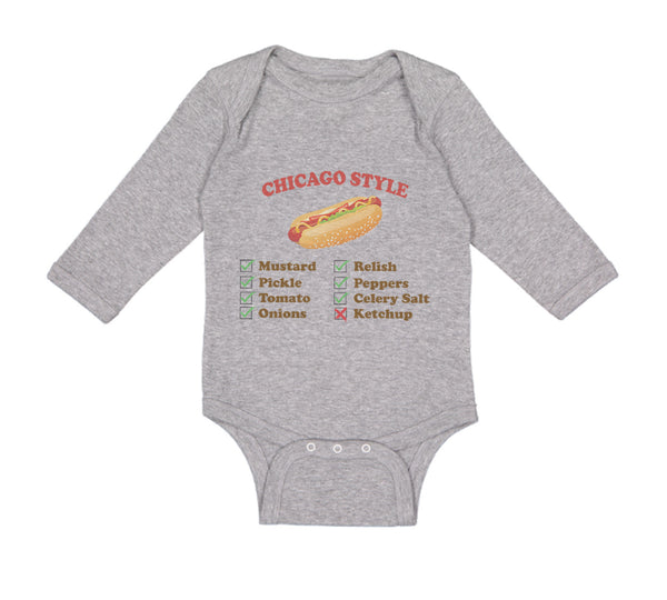 Long Sleeve Bodysuit Baby Chicago Style Image of A Hot Dog Funny Humor Cotton - Cute Rascals