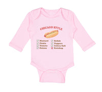 Long Sleeve Bodysuit Baby Chicago Style Image of A Hot Dog Funny Humor Cotton - Cute Rascals