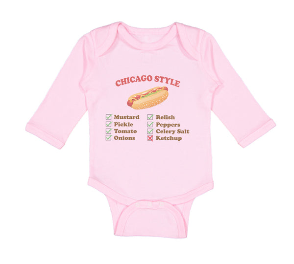Long Sleeve Bodysuit Baby Chicago Style Image of A Hot Dog Funny Humor Cotton - Cute Rascals