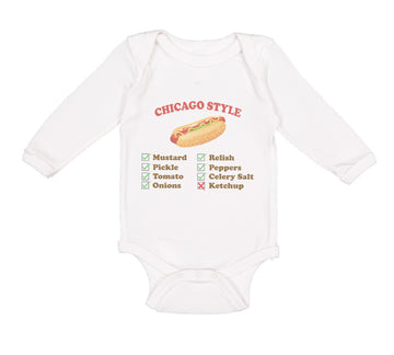 Long Sleeve Bodysuit Baby Chicago Style Image of A Hot Dog Funny Humor Cotton