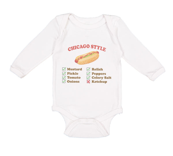 Long Sleeve Bodysuit Baby Chicago Style Image of A Hot Dog Funny Humor Cotton - Cute Rascals