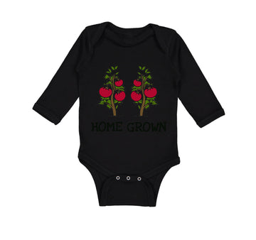 Long Sleeve Bodysuit Baby Red Tomatoes Black Text Home Grown Boy & Girl Clothes