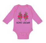 Long Sleeve Bodysuit Baby Red Tomatoes Black Text Home Grown Boy & Girl Clothes