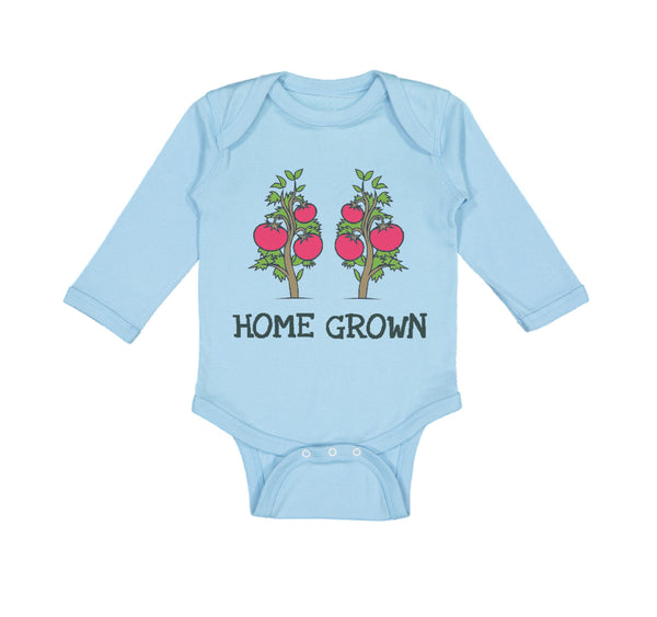 Long Sleeve Bodysuit Baby Red Tomatoes Black Text Home Grown Boy & Girl Clothes