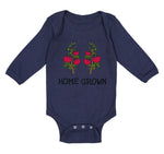 Long Sleeve Bodysuit Baby Red Tomatoes Black Text Home Grown Boy & Girl Clothes